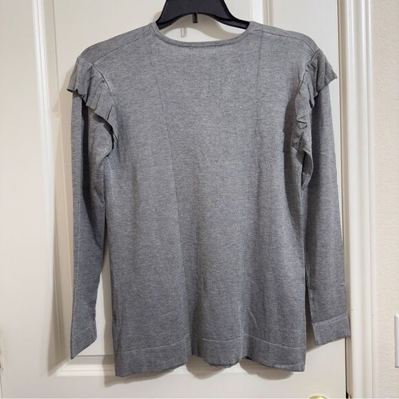 NWT CALVIN KLEIN V-NECK RUFFLE LONG SLEEVE LIGHTWEIGHT KNIT SWEATER TOP SMALL - Picture 7 of 10
